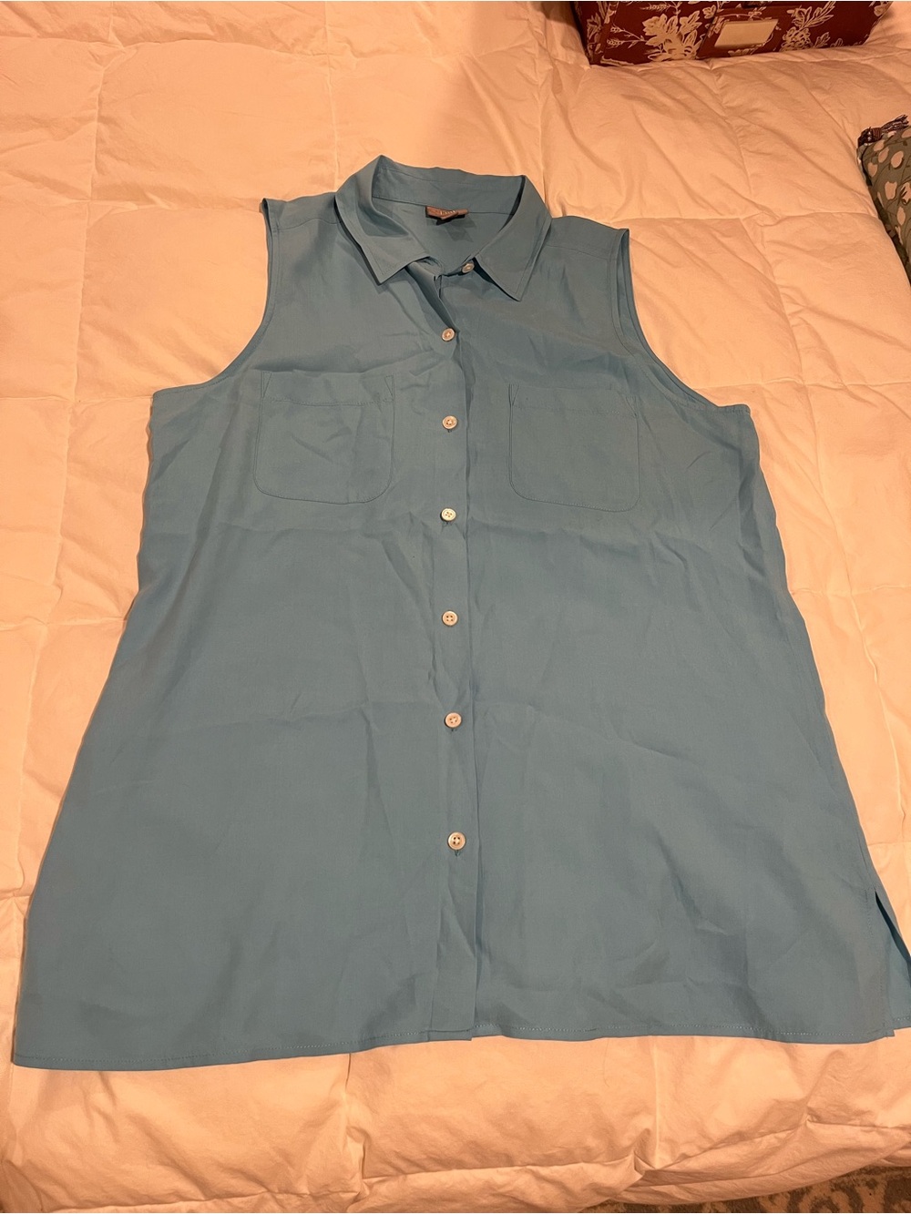 J. Jill Silk Sleeveless Sky Blue Button-Down Shirt